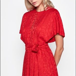 Equipment Red Tie-Waist Midi Dress